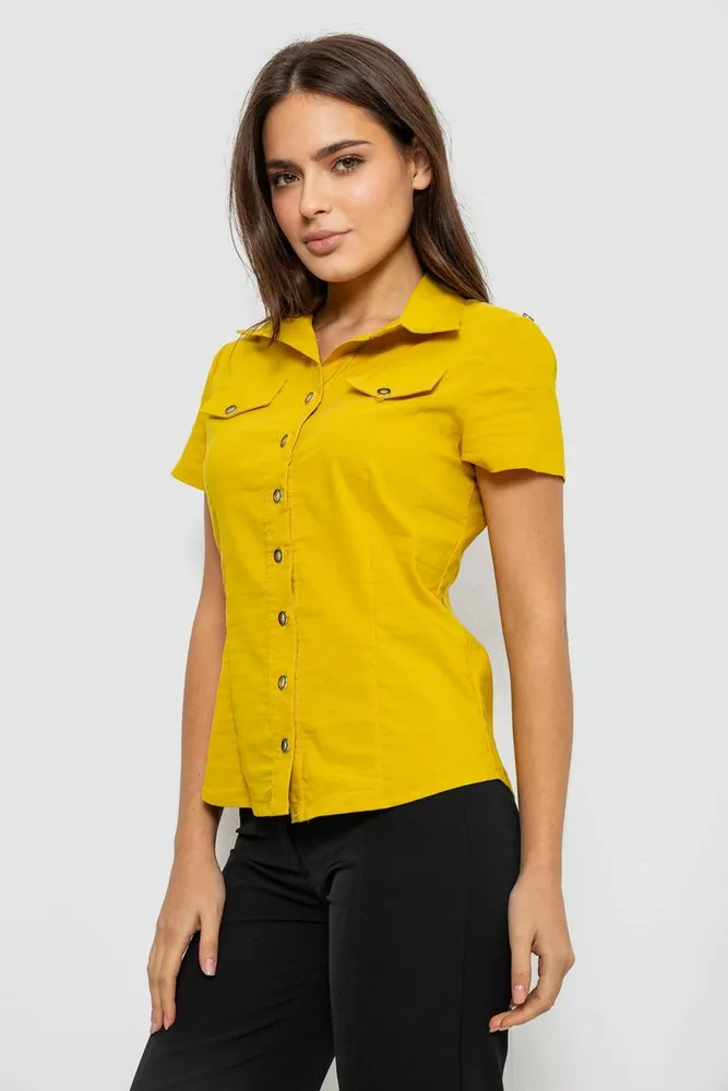 Купить Рубашка женская однотонная  -уценка, цвет горчичный, 230R068-1-U-330 - Фото №3
