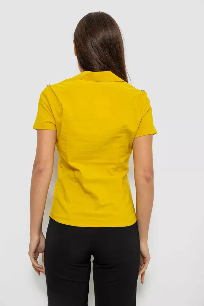 Купить Рубашка женская однотонная  -уценка, цвет горчичный, 230R068-1-U-330 - Фото №4