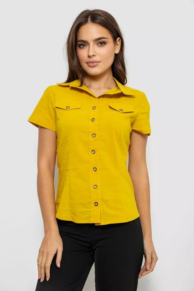 Купить Рубашка женская однотонная  -уценка, цвет горчичный, 230R068-1-U-330 - Фото №1