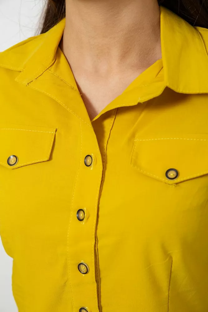 Купить Рубашка женская однотонная  -уценка, цвет горчичный, 230R068-1-U-331 - Фото №5