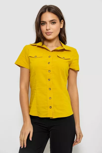 Рубашка женская однотонная  -уценка, цвет горчичный, 230R068-1-U-331