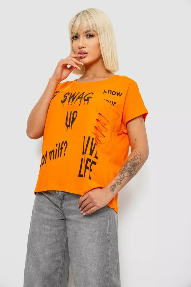 Купить Футболка женская с принтом, цвет оранжевый, 244R2013-12 - Фото №3