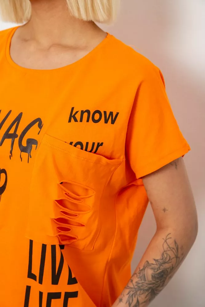 Купить Футболка женская с принтом, цвет оранжевый, 244R2013-12 - Фото №5