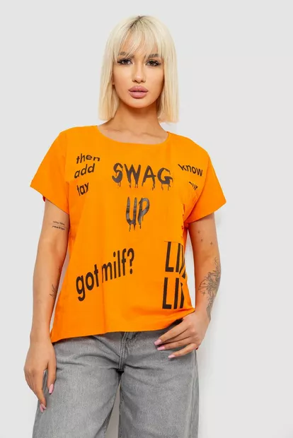 Футболка женская с принтом, цвет оранжевый, 244R2013-12