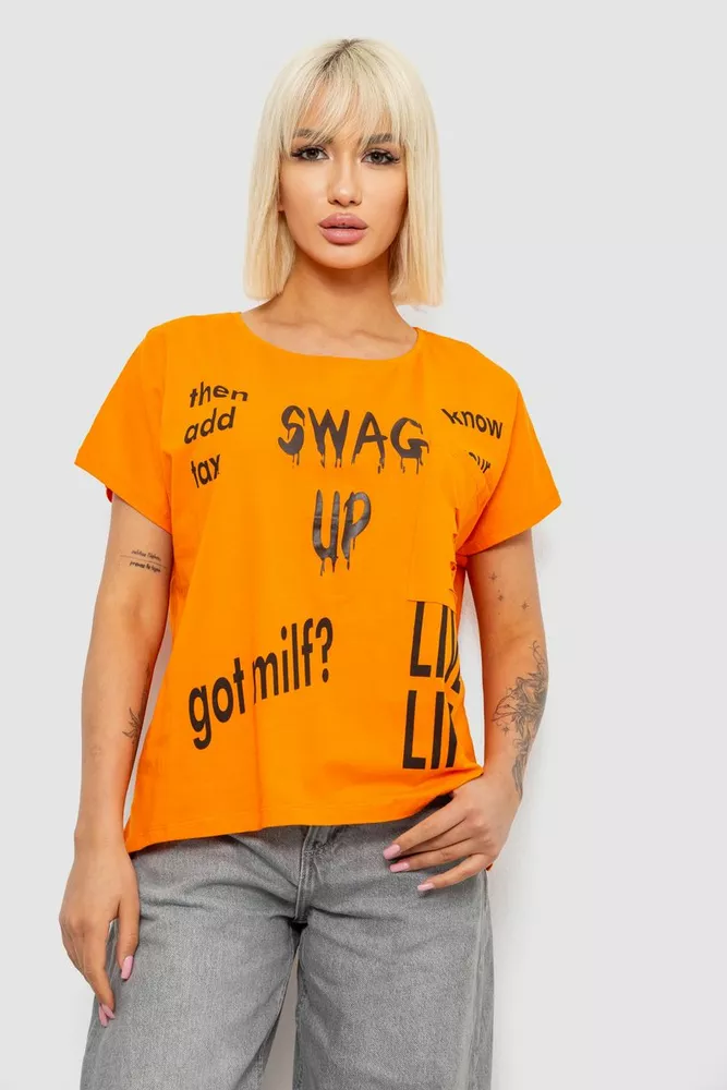 Купить Футболка женская с принтом, цвет оранжевый, 244R2013-12 - Фото №1