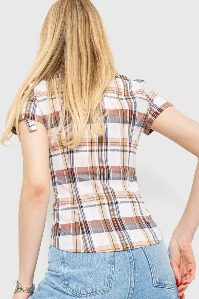 Купити Сорочка жіноча в клітку, колір бежево-сірий, 230R061-11 оптом - Фото №4