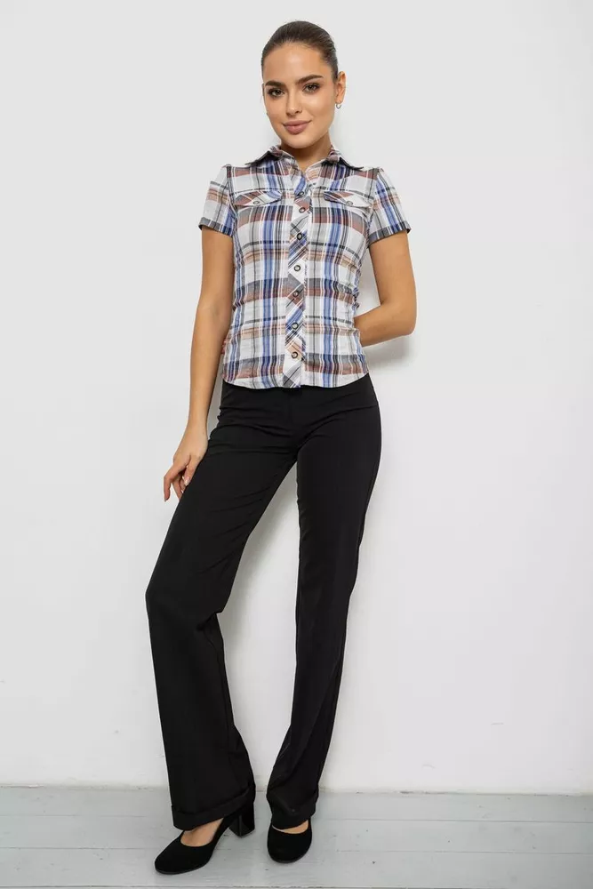 Купити Сорочка жіноча в клітку, колір молочно-синій, 230R061-11 - Фото №2