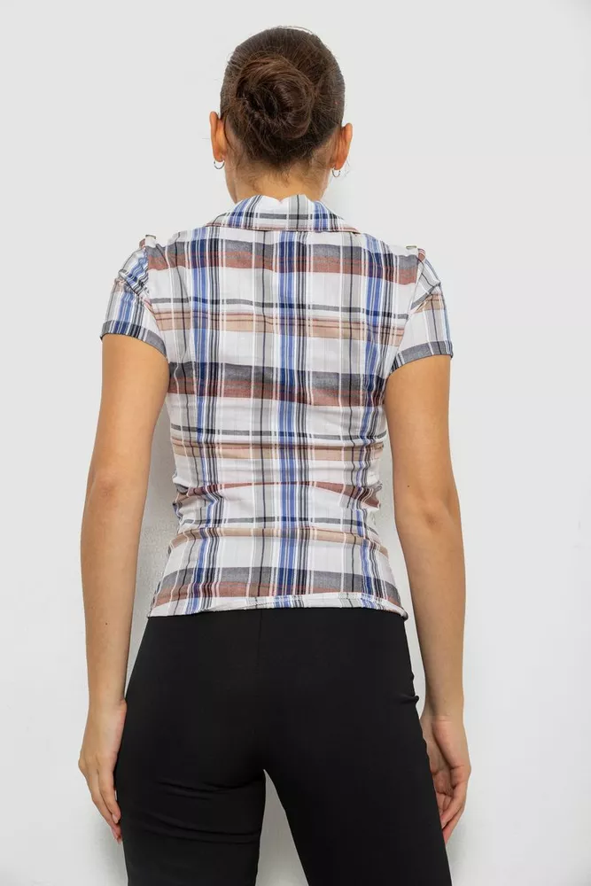 Купити Сорочка жіноча в клітку, колір молочно-синій, 230R061-11 - Фото №4