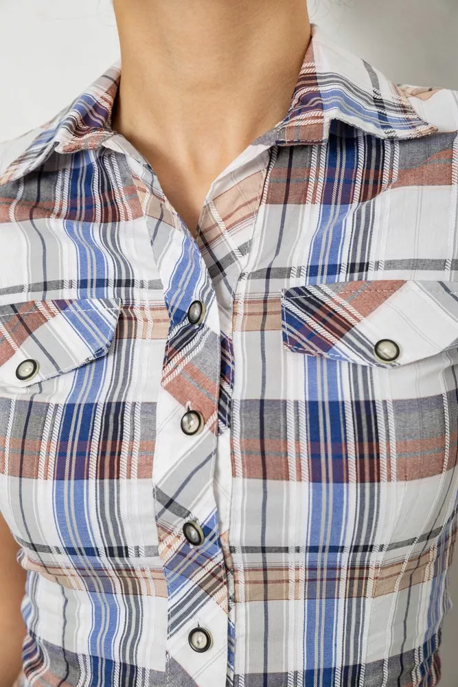 Купити Сорочка жіноча в клітку, колір молочно-синій, 230R061-11 - Фото №5