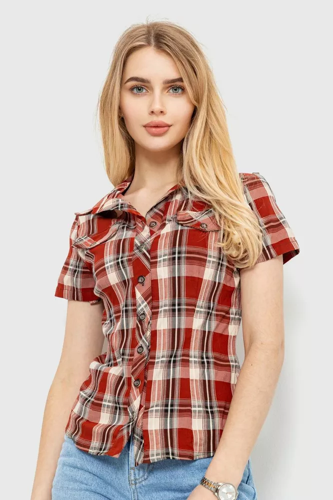 Купити Сорочка жіноча в клітку, колір теракотовий, 230R061-11 оптом - Фото №1