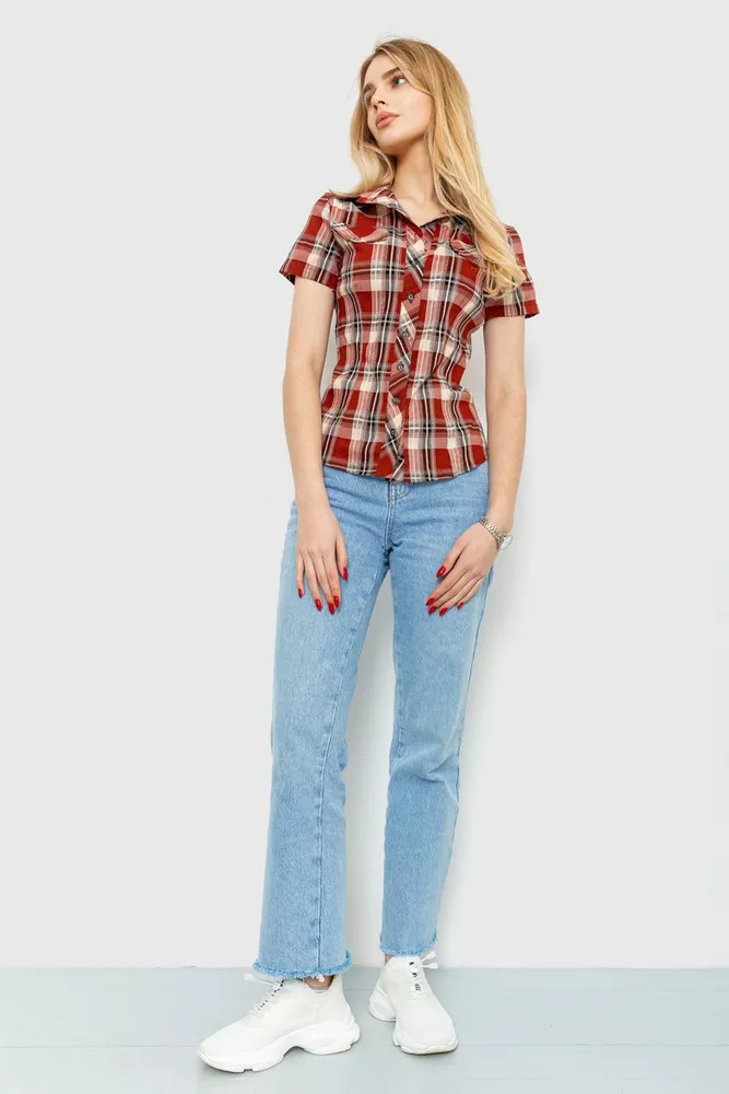 Купити Сорочка жіноча в клітку, колір теракотовий, 230R061-11 оптом - Фото №2