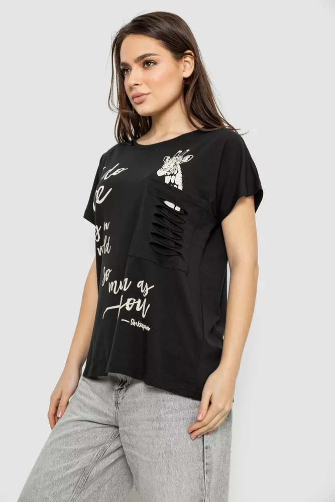 Купить Футболка женская с принтом, цвет черный, 244R3011 оптом - Фото №3