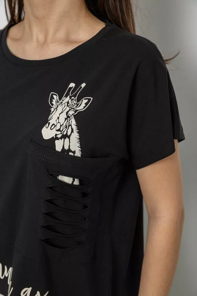 Купить Футболка женская с принтом, цвет черный, 244R3011 оптом - Фото №5