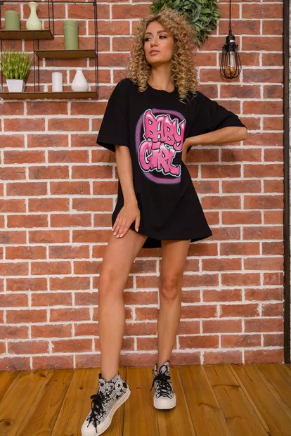 Женская свободная футболка, черного цвета, 117R1024