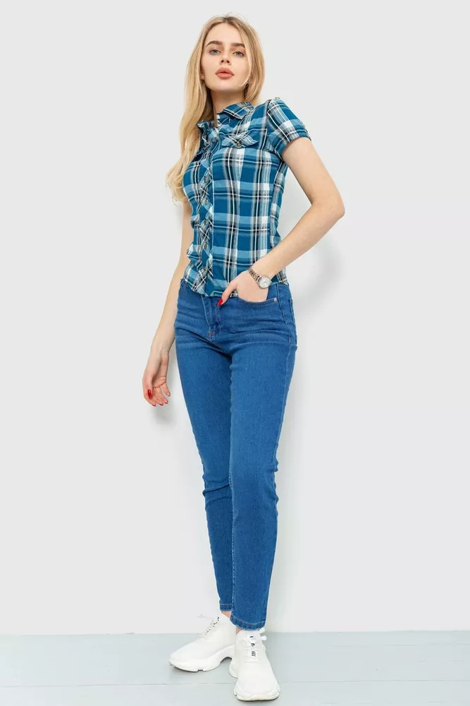 Купити Сорочка жіноча в клітку, колір синьо-сірий, 230R061-11 - Фото №2