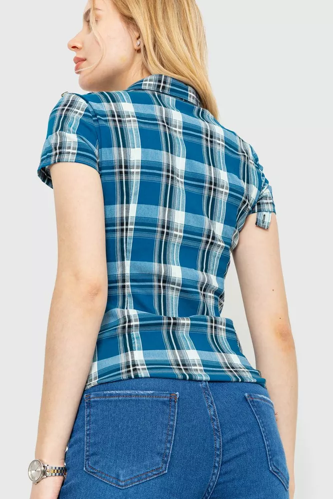 Купити Сорочка жіноча в клітку, колір синьо-сірий, 230R061-11 - Фото №4