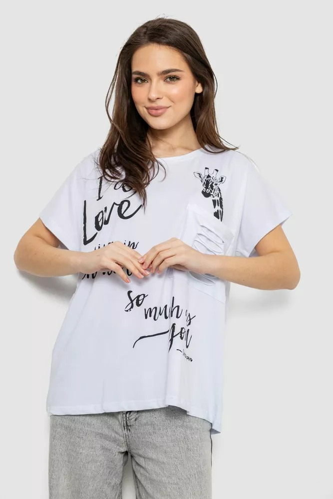 Купить Футболка женская с принтом, цвет белый, 244R3011 - Фото №1