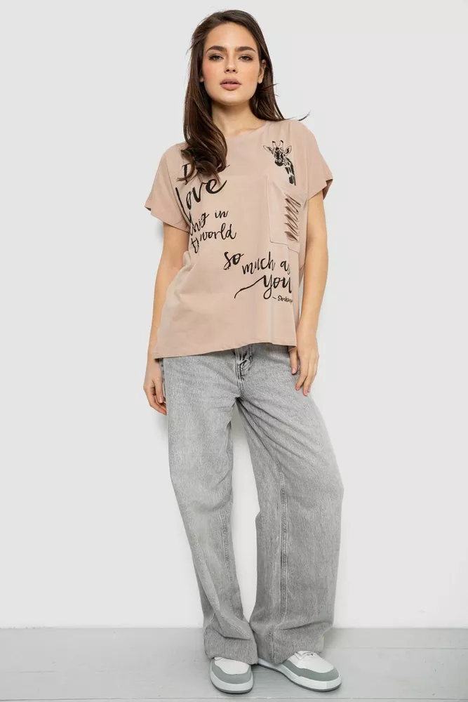 Купити Футболка жіноча з принтом, колір бежевий, 244R3011 - Фото №2