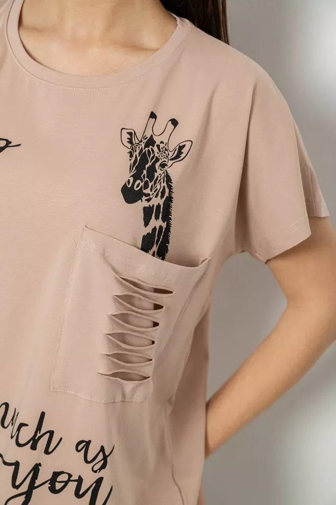 Купити Футболка жіноча з принтом, колір бежевий, 244R3011 - Фото №5