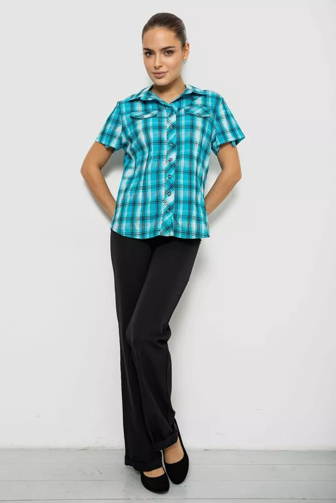 Купити Сорочка жіноча в клітку, колір бірюзовий, 230R061-11 - Фото №2