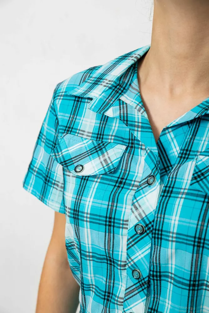 Купити Сорочка жіноча в клітку, колір бірюзовий, 230R061-11 - Фото №5