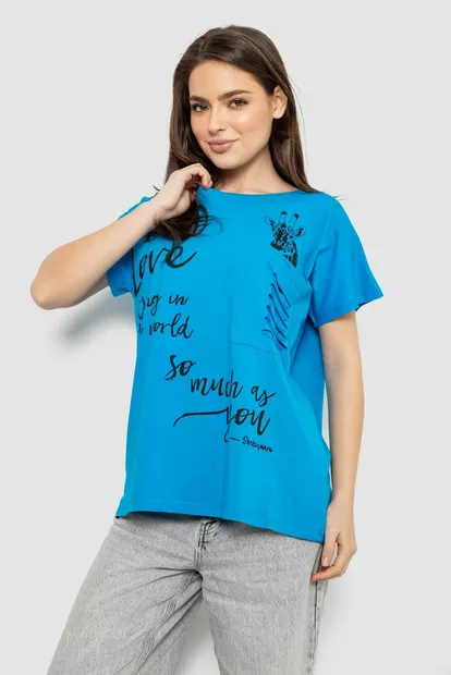 Футболка жіноча з принтом, колір блакитний, 244R3011
