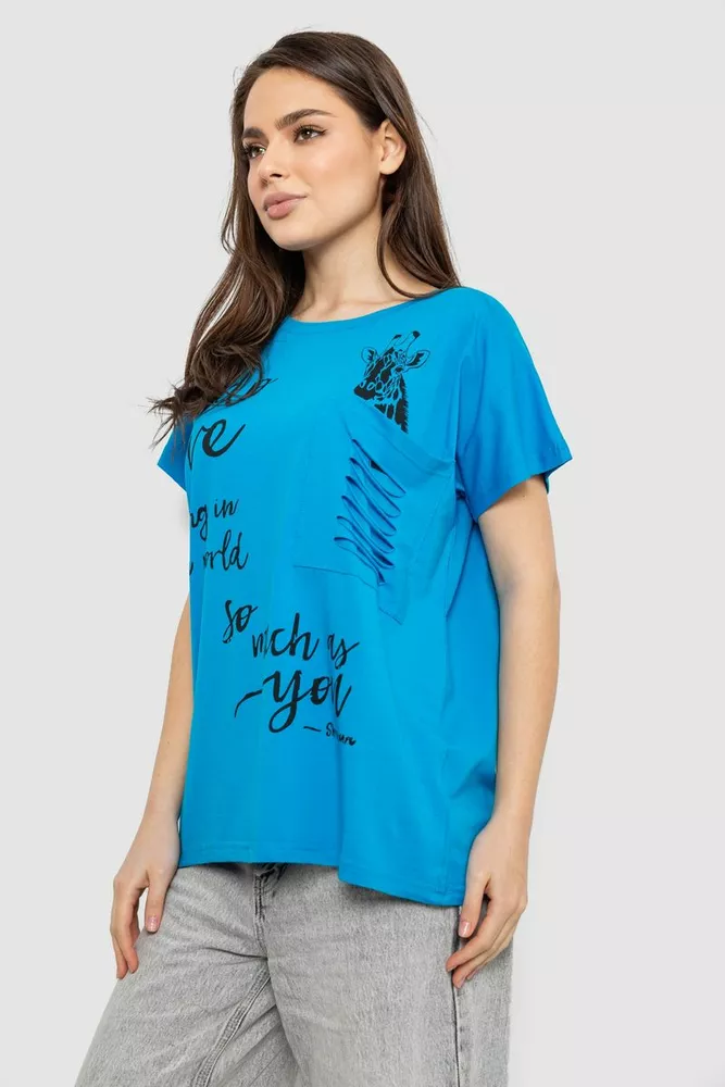 Купить Футболка женская с принтом, цвет голубой, 244R3011 - Фото №3