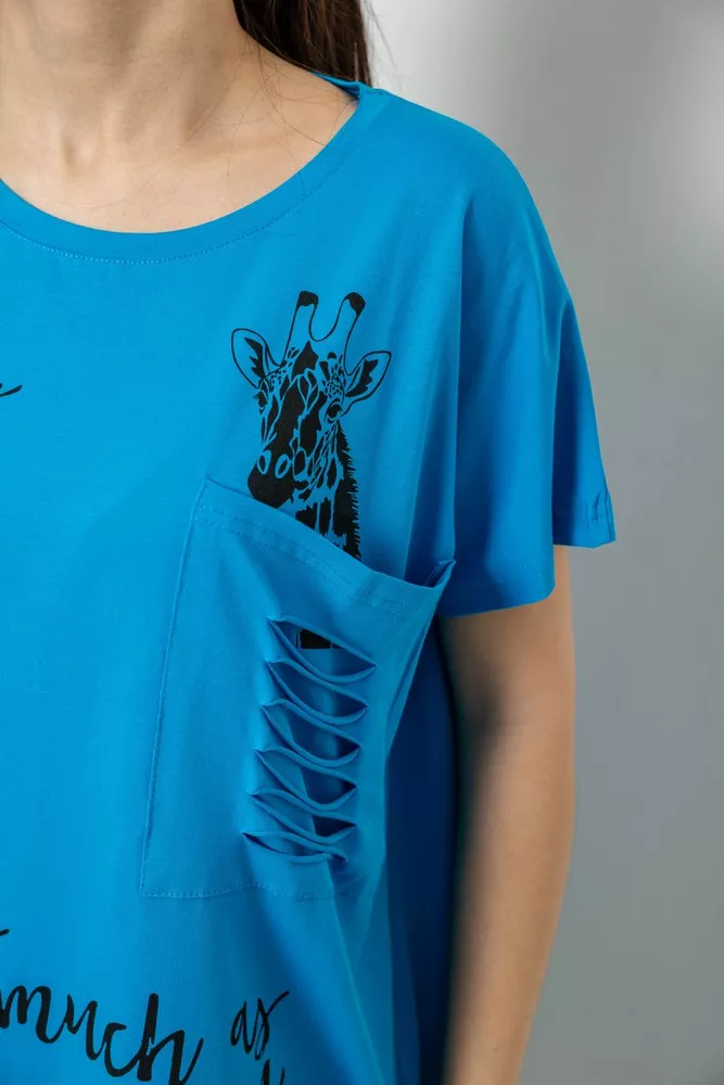 Купить Футболка женская с принтом, цвет голубой, 244R3011 - Фото №5