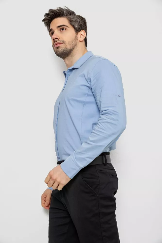 Купить Рубашка мужская однотонная с принтом  -уценка, цвет голубой, 186R6918-3-U-1 - Фото №3