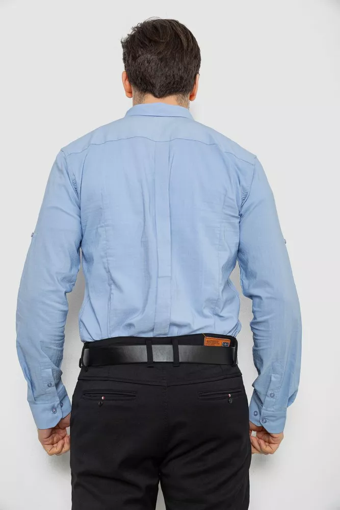Купить Рубашка мужская однотонная с принтом  -уценка, цвет голубой, 186R6918-3-U-1 - Фото №4