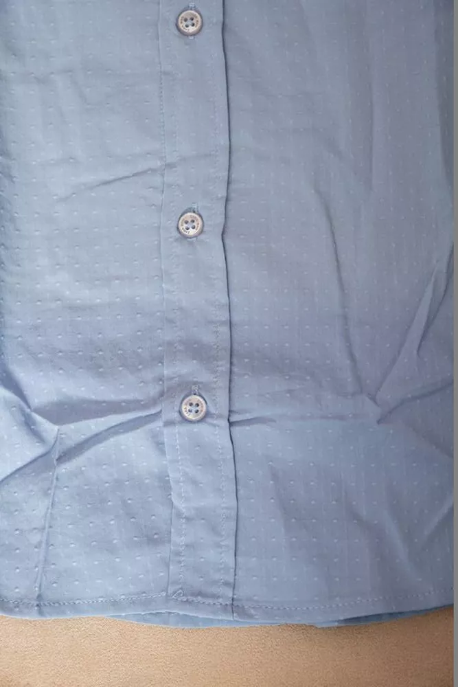 Купить Рубашка мужская однотонная с принтом  -уценка, цвет голубой, 186R6918-3-U-1 - Фото №6