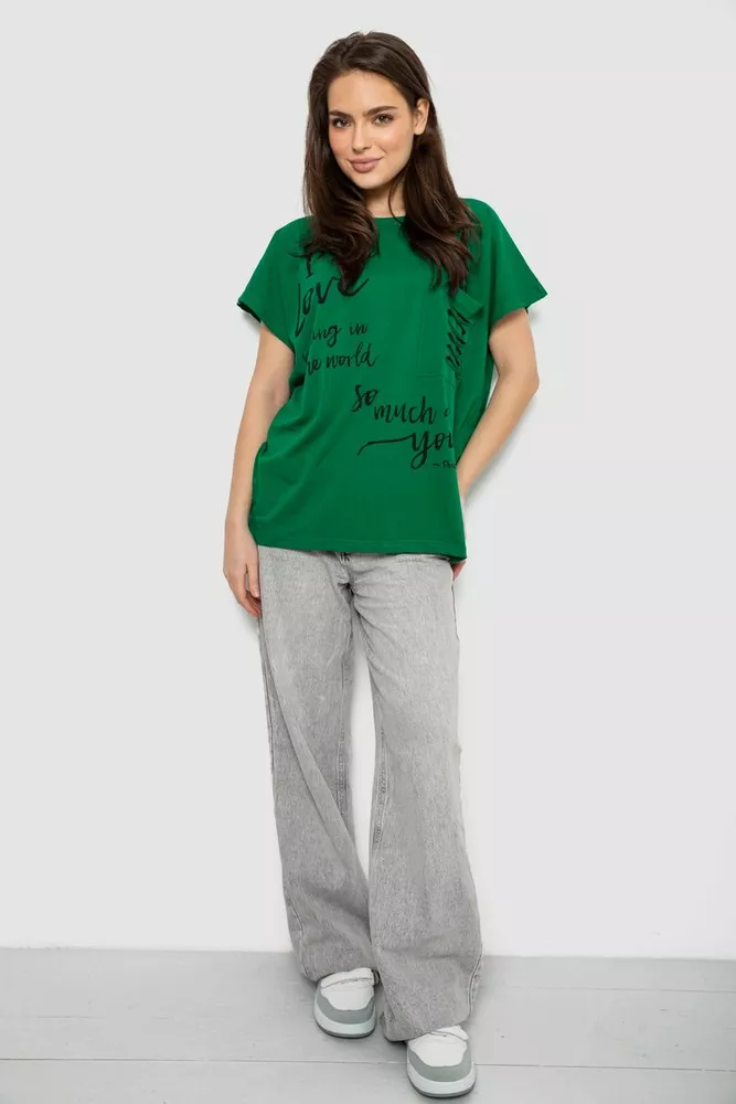 Купити Футболка жіноча з принтом, колір зелений, 244R3011 оптом - Фото №2