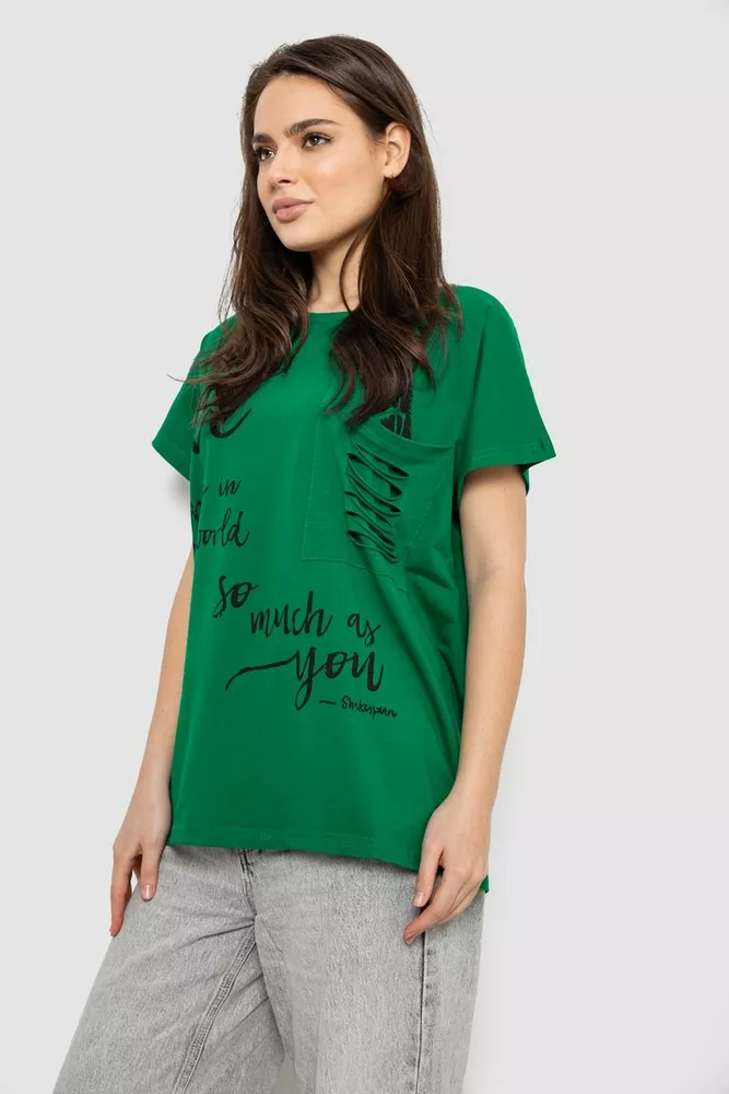 Купити Футболка жіноча з принтом, колір зелений, 244R3011 оптом - Фото №3