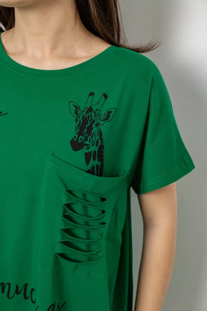 Купити Футболка жіноча з принтом, колір зелений, 244R3011 оптом - Фото №5