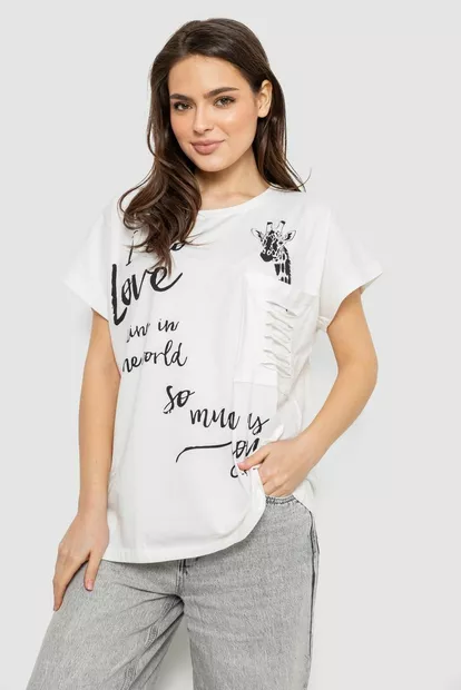 Футболка женская с принтом, цвет молочный, 244R3011