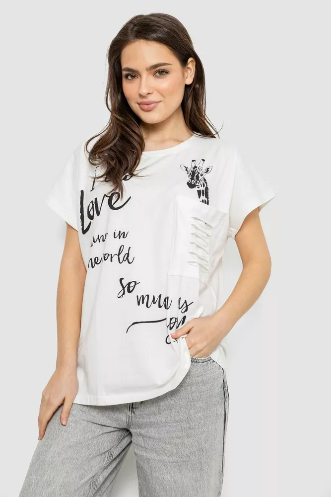 Купить Футболка женская с принтом, цвет молочный, 244R3011 - Фото №1