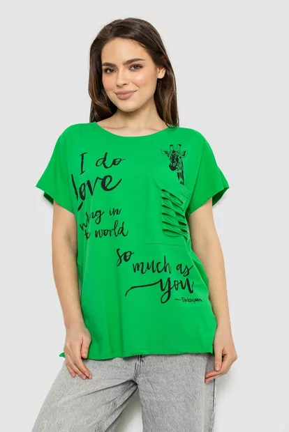 Футболка жіноча з принтом, колір салатовий, 244R3011