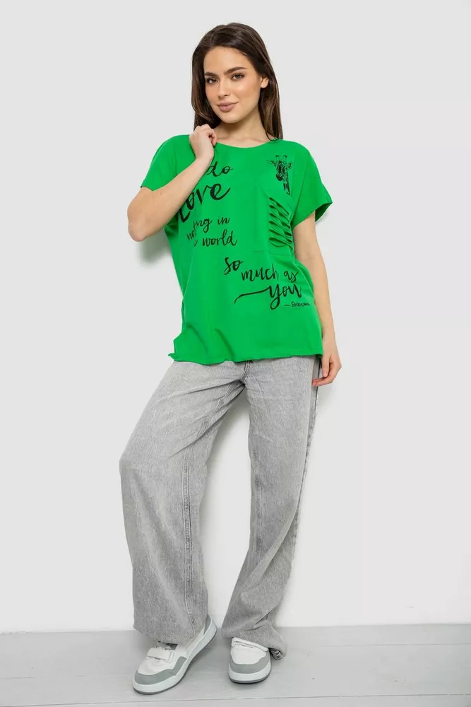Купити Футболка жіноча з принтом, колір салатовий, 244R3011 оптом - Фото №2