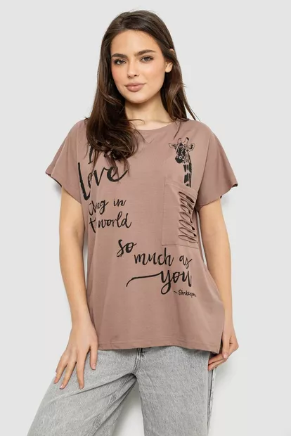 Футболка жіноча з принтом, колір мокко, 244R3011