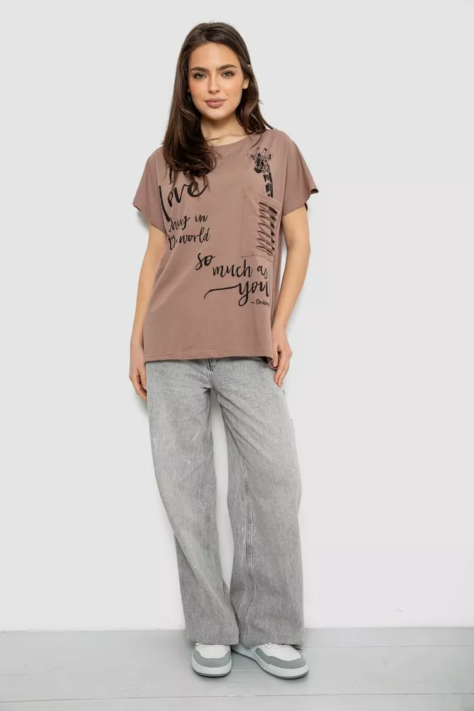 Купити Футболка жіноча з принтом, колір мокко, 244R3011 оптом - Фото №2