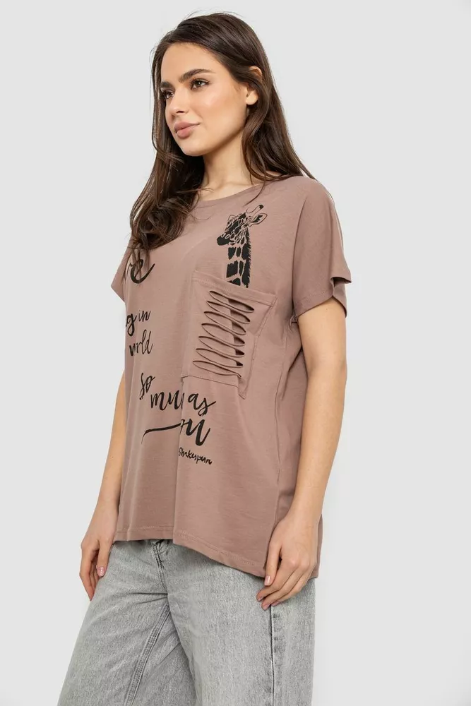 Купити Футболка жіноча з принтом, колір мокко, 244R3011 оптом - Фото №3