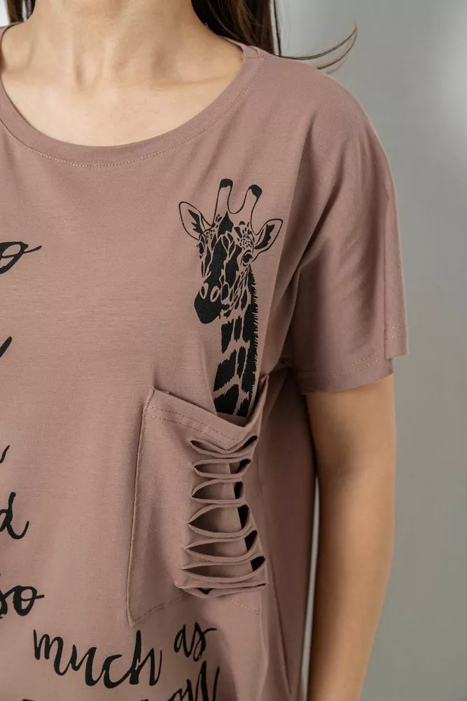 Купити Футболка жіноча з принтом, колір мокко, 244R3011 оптом - Фото №5