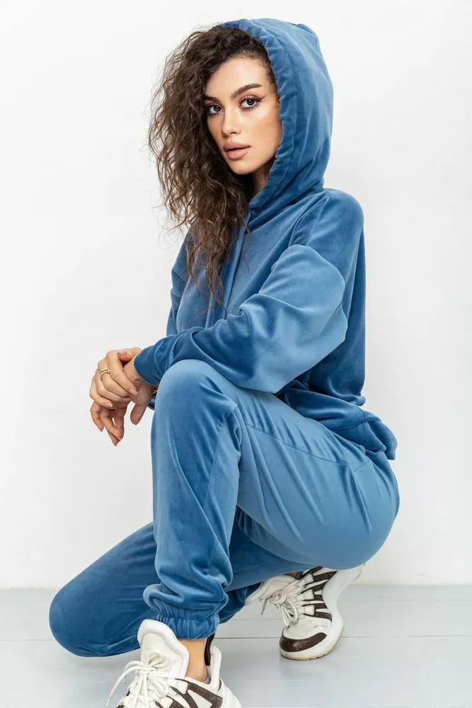 Купити Спорт костюм жіночий велюровий, колір джинс, 177R022 - Фото №6