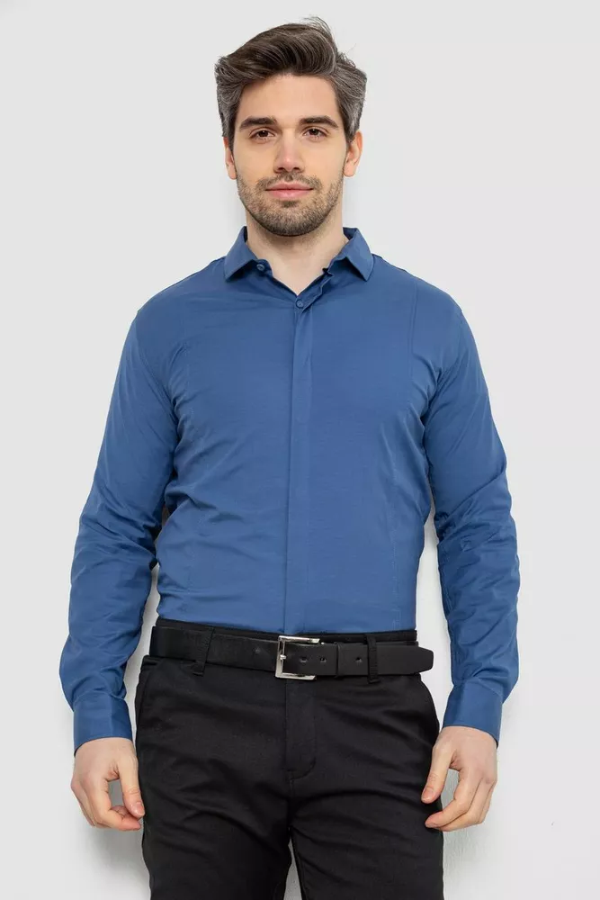 Купить Рубашка мужская однотонная, цвет джинс, 186R2100 - Фото №1