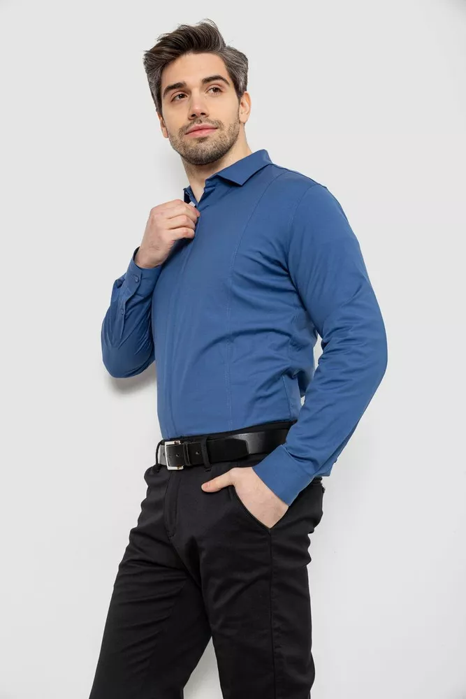 Купить Рубашка мужская однотонная, цвет джинс, 186R2100 - Фото №3