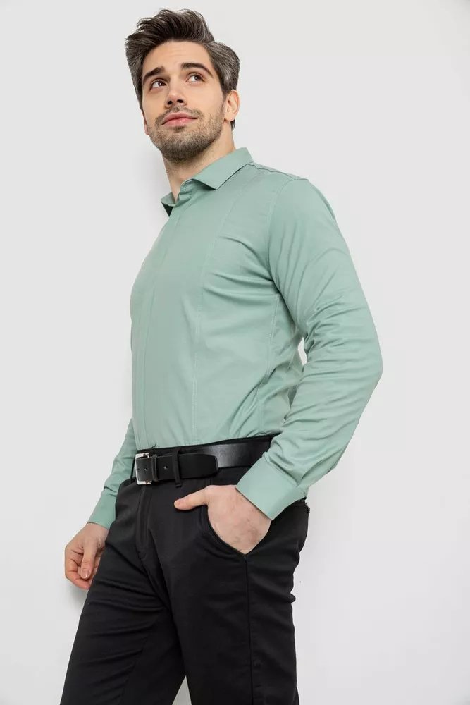 Купить Рубашка мужская однотонная, цвет оливковый, 186R2100 - Фото №3