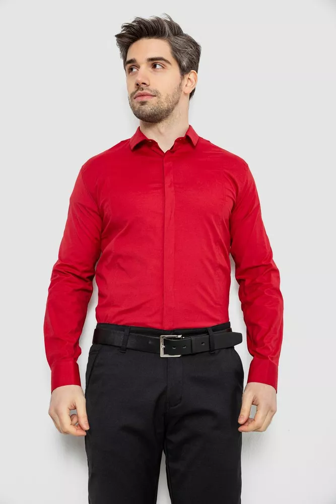 Купить Рубашка мужская однотонная, цвет бордовый, 186R2100 - Фото №1