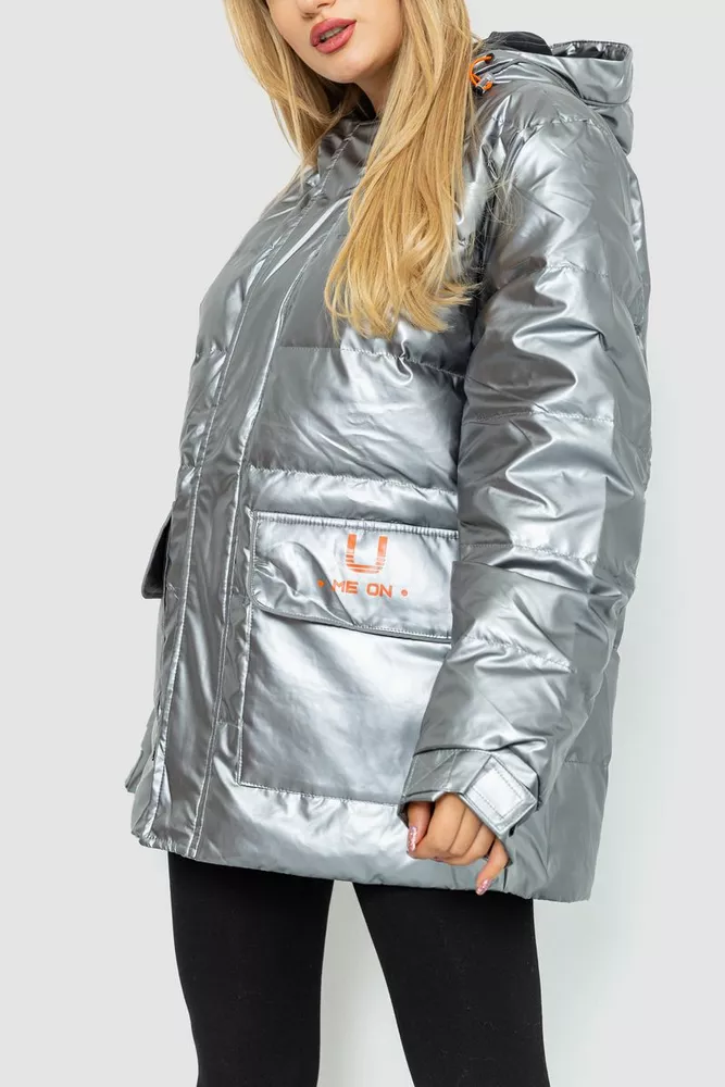 Купити Пуховик жіночий єврозима  -уцінка, колір сріблястий, 131R0023-1-U - Фото №3