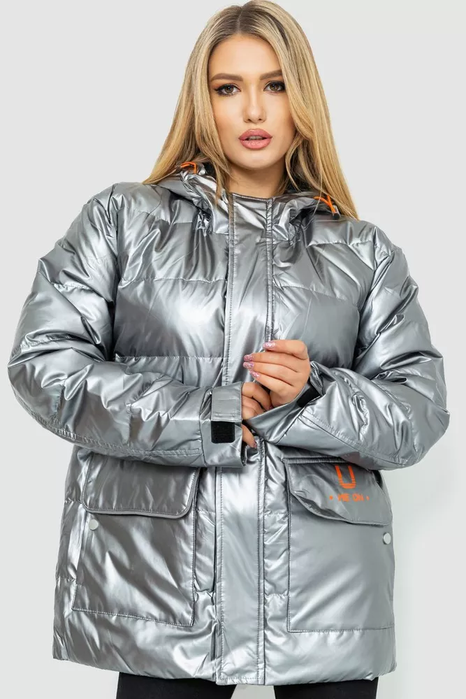 Купити Пуховик жіночий єврозима  -уцінка, колір сріблястий, 131R0023-1-U - Фото №1