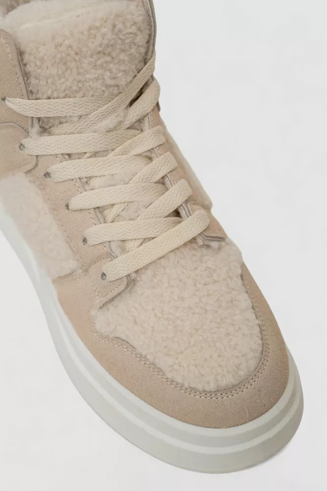 Купити Кросівки жіночі зимові на хутрі хайтопи, колір бежевий, 248RLM30 - Фото №2